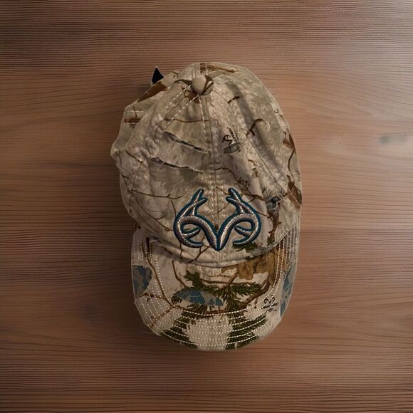 REALTREE Women's Baseball Cap Camo/Teal Stitching Adjustable - Picture 2 of 13